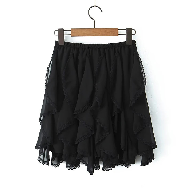 2025 Women Lace Trim Layered Fairy Aline Skirt For Beach Party Club Streetwear Elastic High Waist Summer Skirts 250220