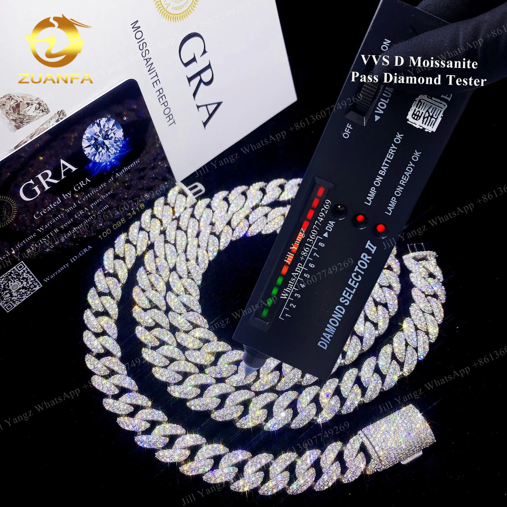 Ready Stocks Bulk Production 12mm VVS Moissanite Cuban k Rappe Soldier Chain R Hip Hop Necklace Rock