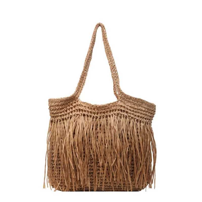 Casual Tassel Woven Women Shoulder Bags Handmade Fringe Lady Handbags Summer Beach Large Tote Bag Big Shopper Purse for Vacation Z250219