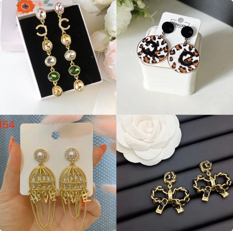 Fashion Women Earrings Designer Wedding Party Jewelry Accessories Crystal Rhinestone Pearl Letter Stud Classic