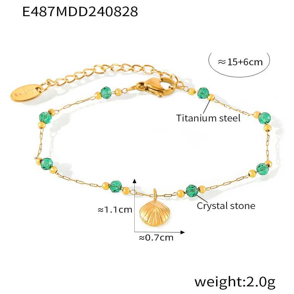 2025 Stylish Stainl Steel Plated 18K Gold Trend Ins Wind Exquisite Crystal Beads Scallop Girls Pendant NecklaceXJ250219