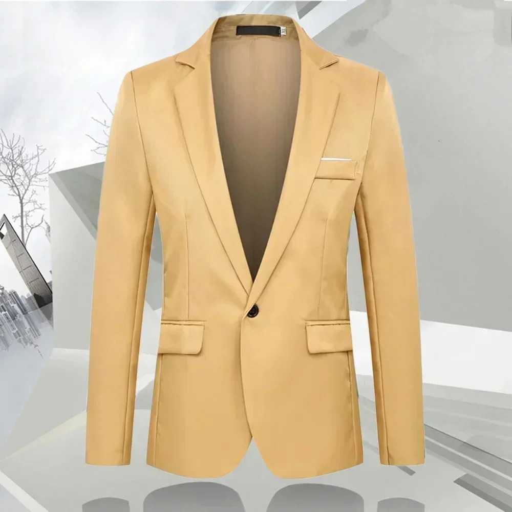Autumn Fashion Slim Fit Mens Suit Long Sleeve Solid Color Lapel Outwear Anti-wrinkle Casual Business Suit Versatile Male Suit 250220
