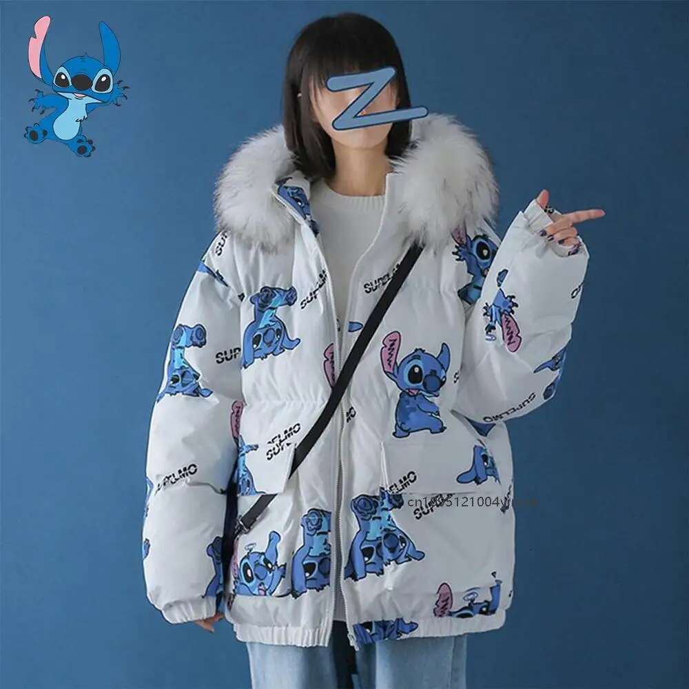 Cute Print Down Jacket Winter New Korean Version Loose Cotton Trend Casual Warm Versatile Zipper Coat