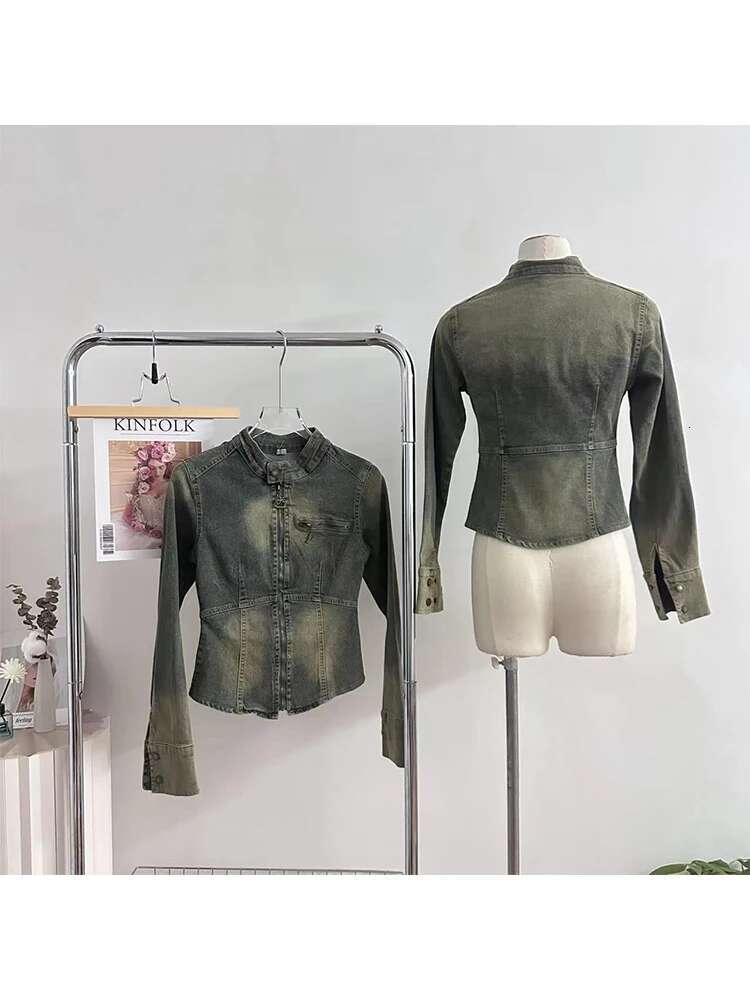 2023 Autumn Women Jean Cropped Jacket Haruku Fashion Cowboy Coat American Vintage Outwear Y2k Japanese Grunge Slim Denim Tops