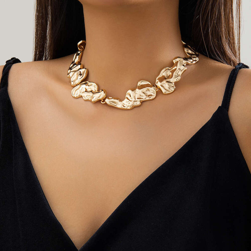 Minor wrinkled liquid metal choker minimalist lava irregular collar jewelry