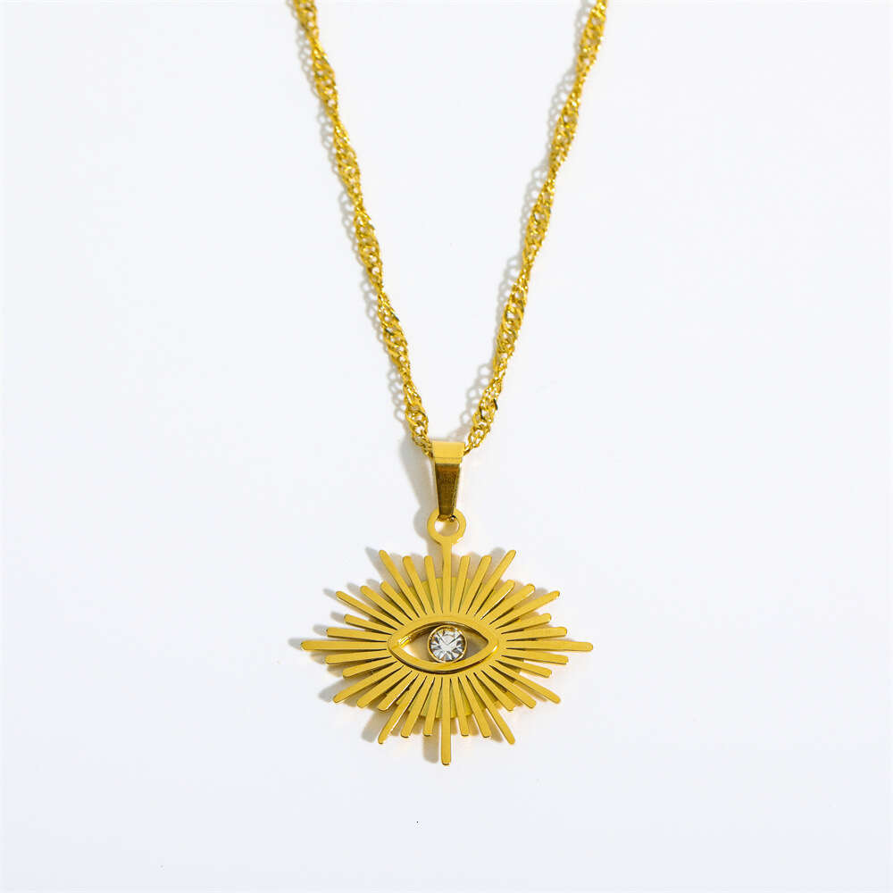 Stainless steel ins wind devil's eye dripping oil love pendant gold-plated necklace sweater chain