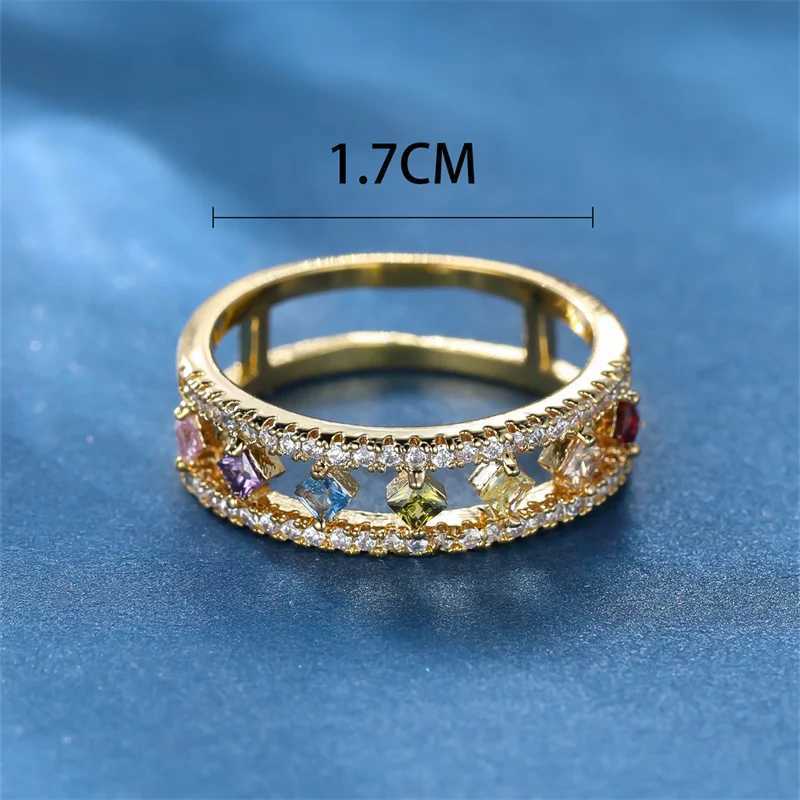 Dainty Square zircon engagement ring vintage Fem crystal stone ring antique gold hollow wedding ring X250220