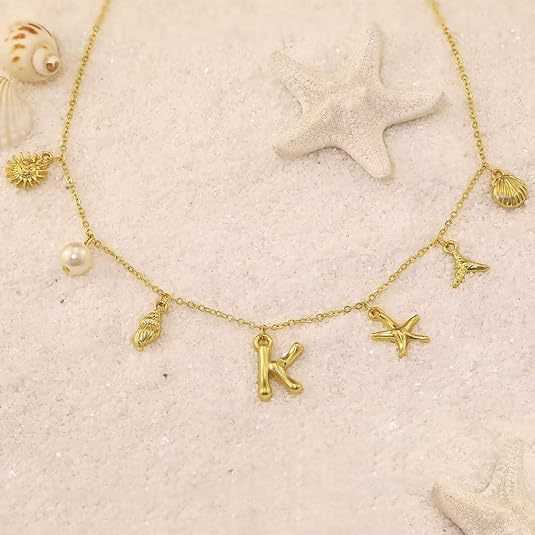 Pendant Necklaces Stainless steel 26 letter natural pearl shell necklace beach ocean style collarbone chain H25219