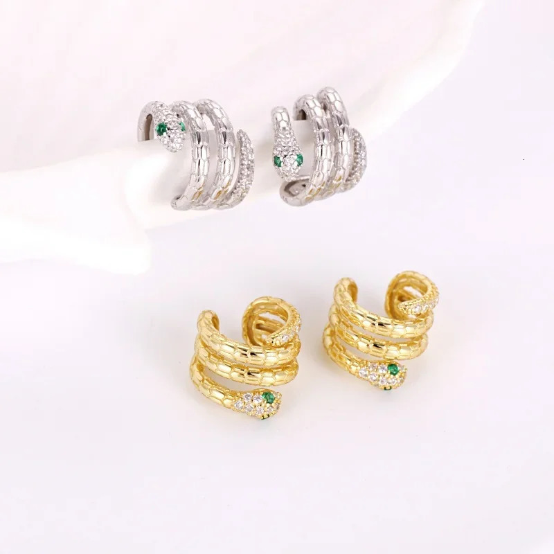 Shiny Golden/Sliver Color Serpentine CZ Clip on Earrings Christmas Gift Jewelry Wholesale Customizable 250220