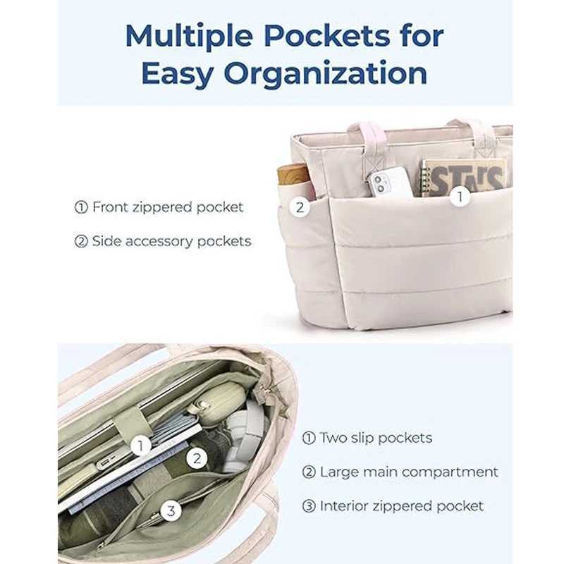 Womens Lighweight Travel Tote Bags with Pockets Zipper Closure Portable Handbags Pockets Solid Large Capacity Shoulder BagsC250219
