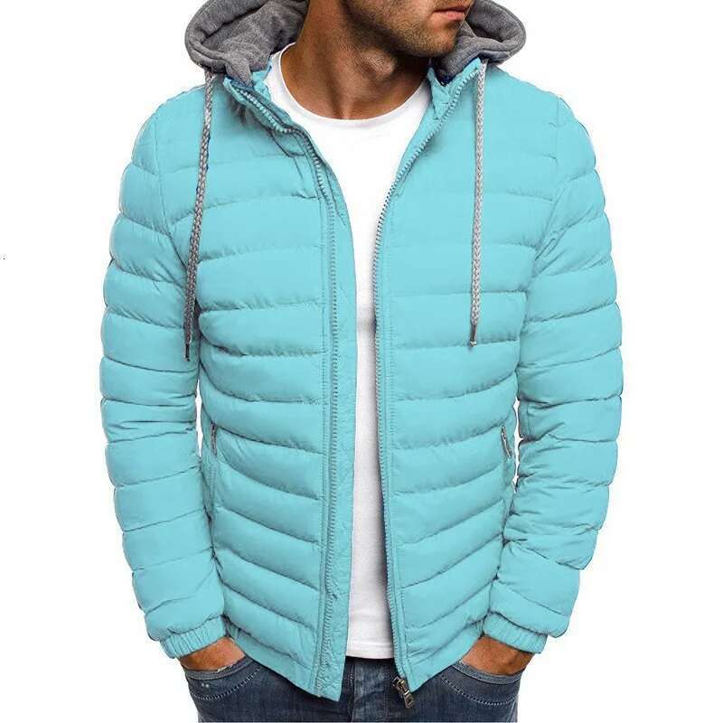 Men's Outerwear Autumn/Winter Solid Color Casual Hooded Men's Down Cotton Jacket Short Style Middle-Aged And Young People Decoration Body C