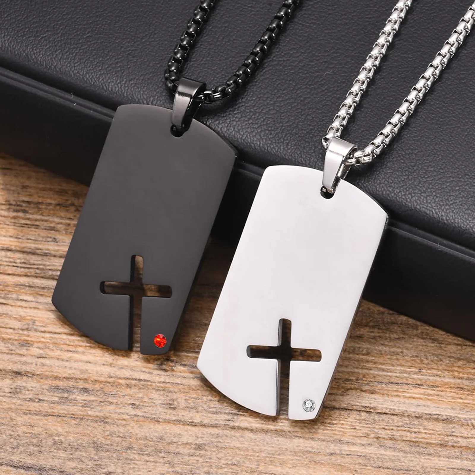 Vnox Mens Sidecross Dog Tag Necklaces Anti Allergy Stainl Steel Pendant Collar with Cubic Zirconia Free Box Chain 70cmXJ250219