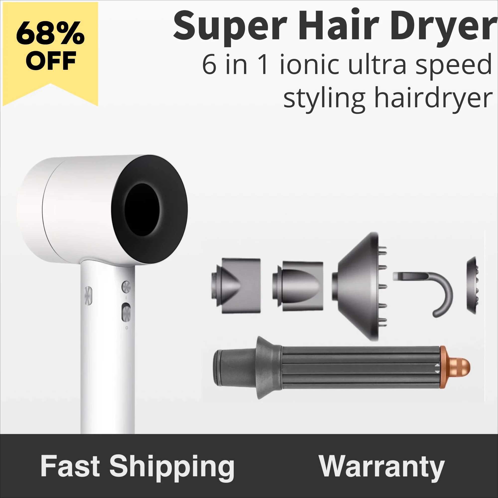 Professional 6 in Hair Dryer Blow Dryer With Curling Styling Tools Hair Care Styling High Speed 400W Powerful Wind Salon W250220