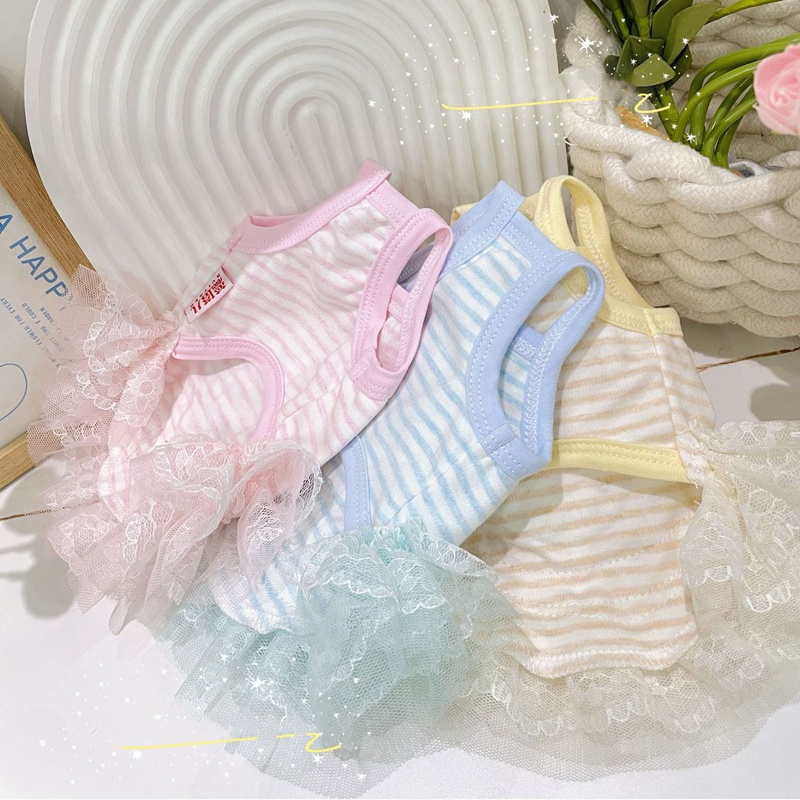 Summer Cute Cat Dog Dresses with Large Bow Decoration Floral Lace Trimem Broidery Cotton Puppy Clothes Perfect for Yorkshire Terrier, Teddy and Small 