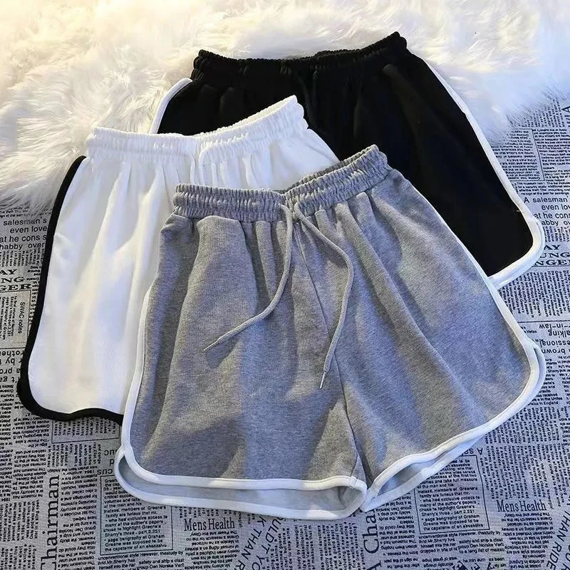 Striped Sports Shorts Women Korean Fashion Casual Mini Shorts Summer Simple Loose Wide Leg Shorts Ladies 250214
