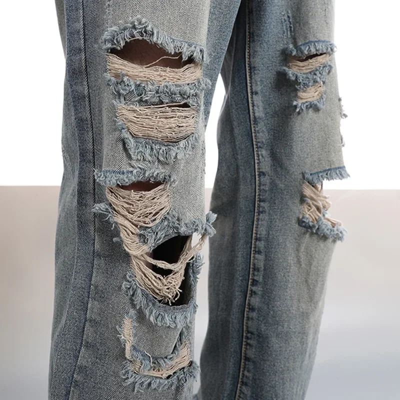 Male Classic Baggy Straight Ripped Denim Pants Men Fashion Cool Style Streetwear Jeans American Vintage Hip Pop Trousers 250219