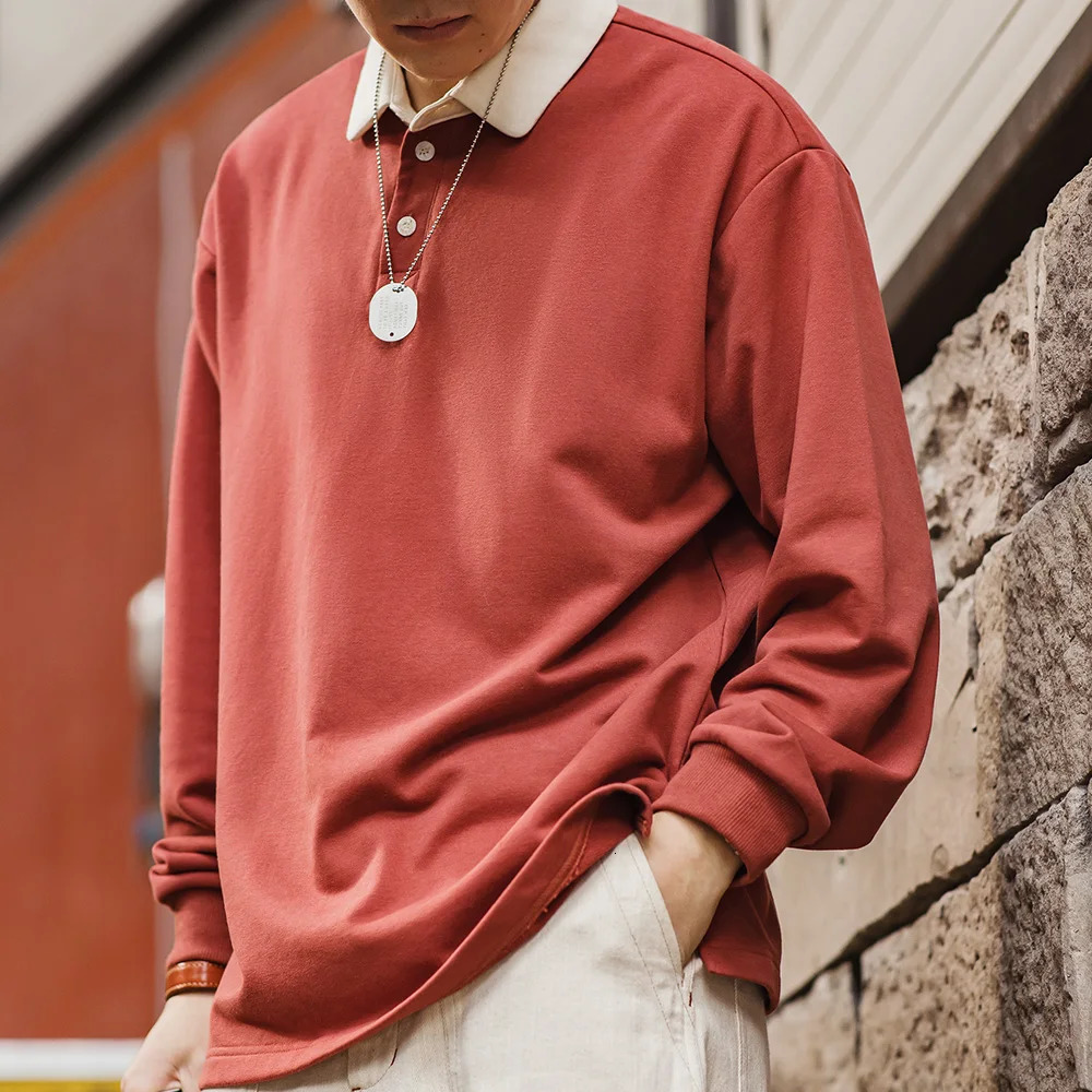 Made American Retro Knitted Contrast Polo Shirt Sweatshirt College Style Loose Lapel Long-sleeved T-shirts Mens Spring Top 250218