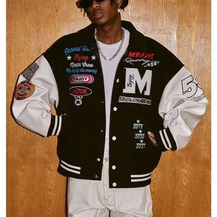 American High Street Jacket for Men Ins Style Embroidered Couple Baseball Uniform Retro Loose Coat Autumn and Winter Fashion 250219