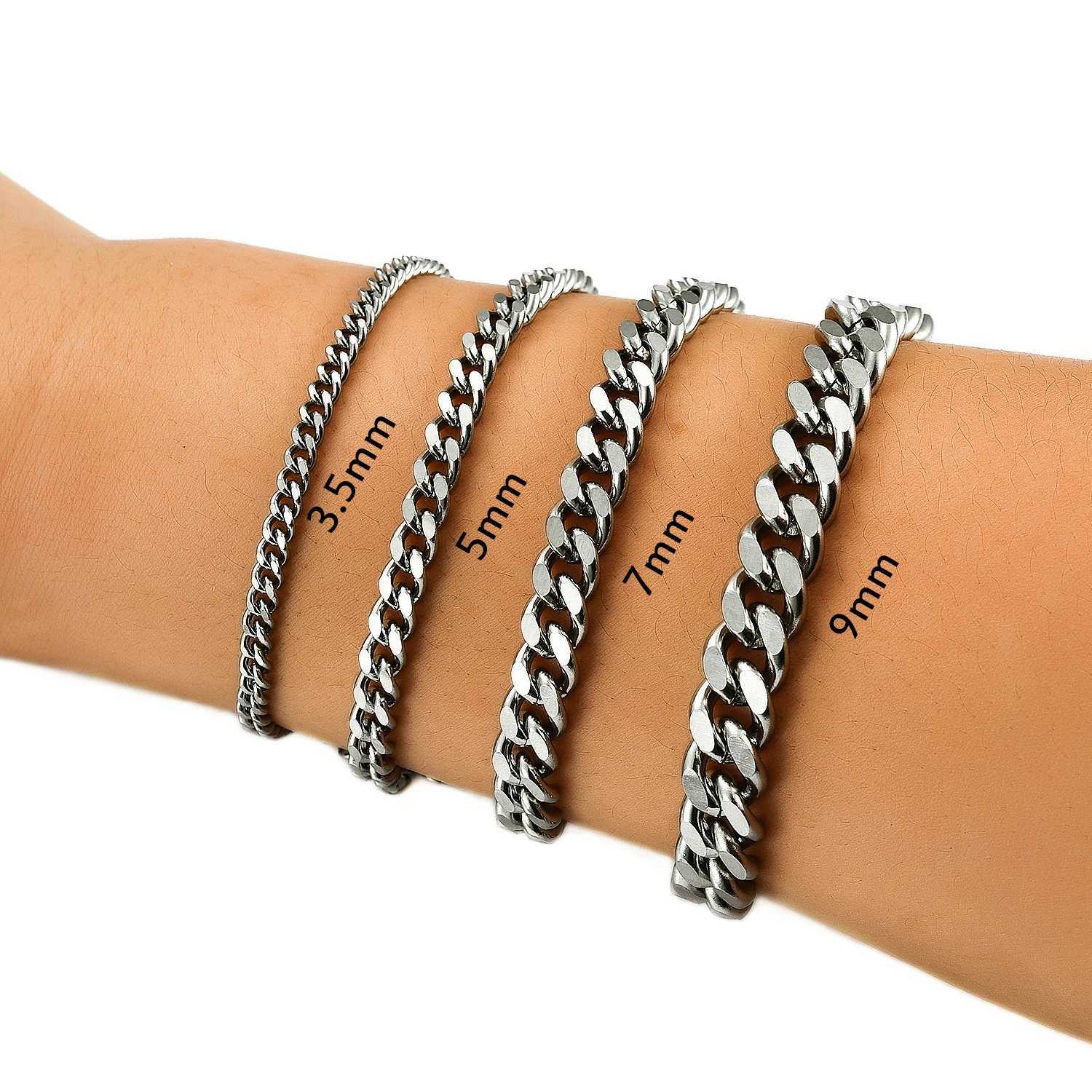 Mens Chunky Stainl Steel Cuban Chain Bracelet Punk Wristband Silver Color Bangle Jewelry Accories for Foot Hand ChainXJ250219