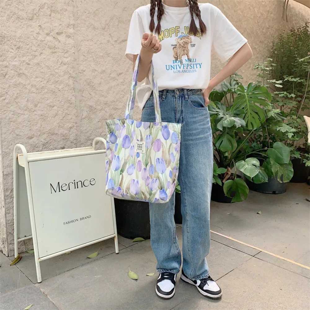 Large Capacity Shoulder Bag Fashion Vintage Floral Cotton Fabric Shopping Bags Handbags Book Bag Ladies Z250219