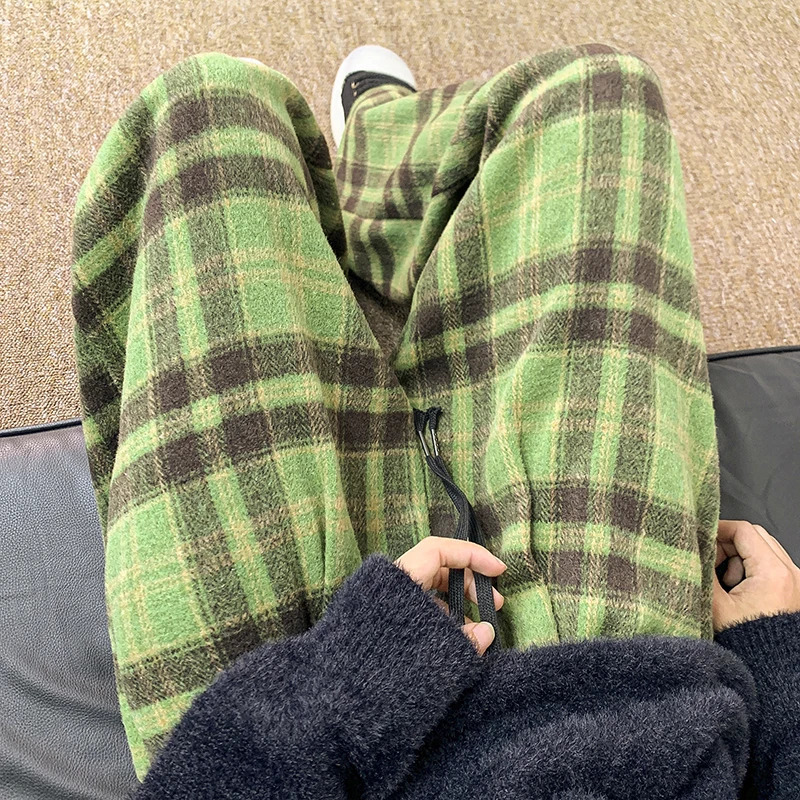 Fashion Plaid Pants Baggy Elastic Waist Hip Hop Loose Trousers Korean Streetwear Wide-legged Pants Unisex Casual Trousers 250220