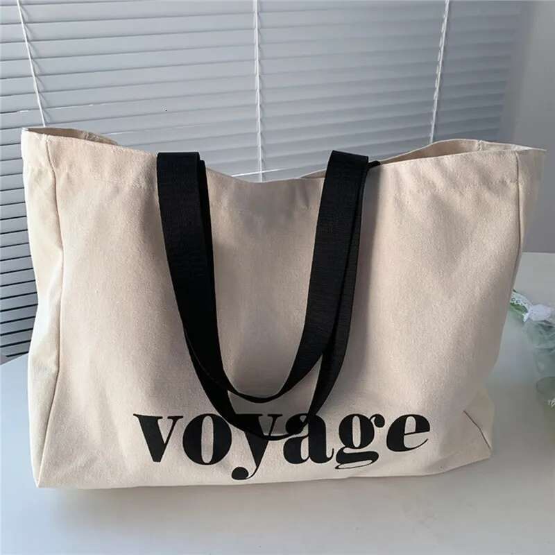 Large Capacity "Voyage" Letter Canvas Tote Casual Shoulder Handbag For Women, Versatile Travel & Shopping Bag, Durable swissmilitary
