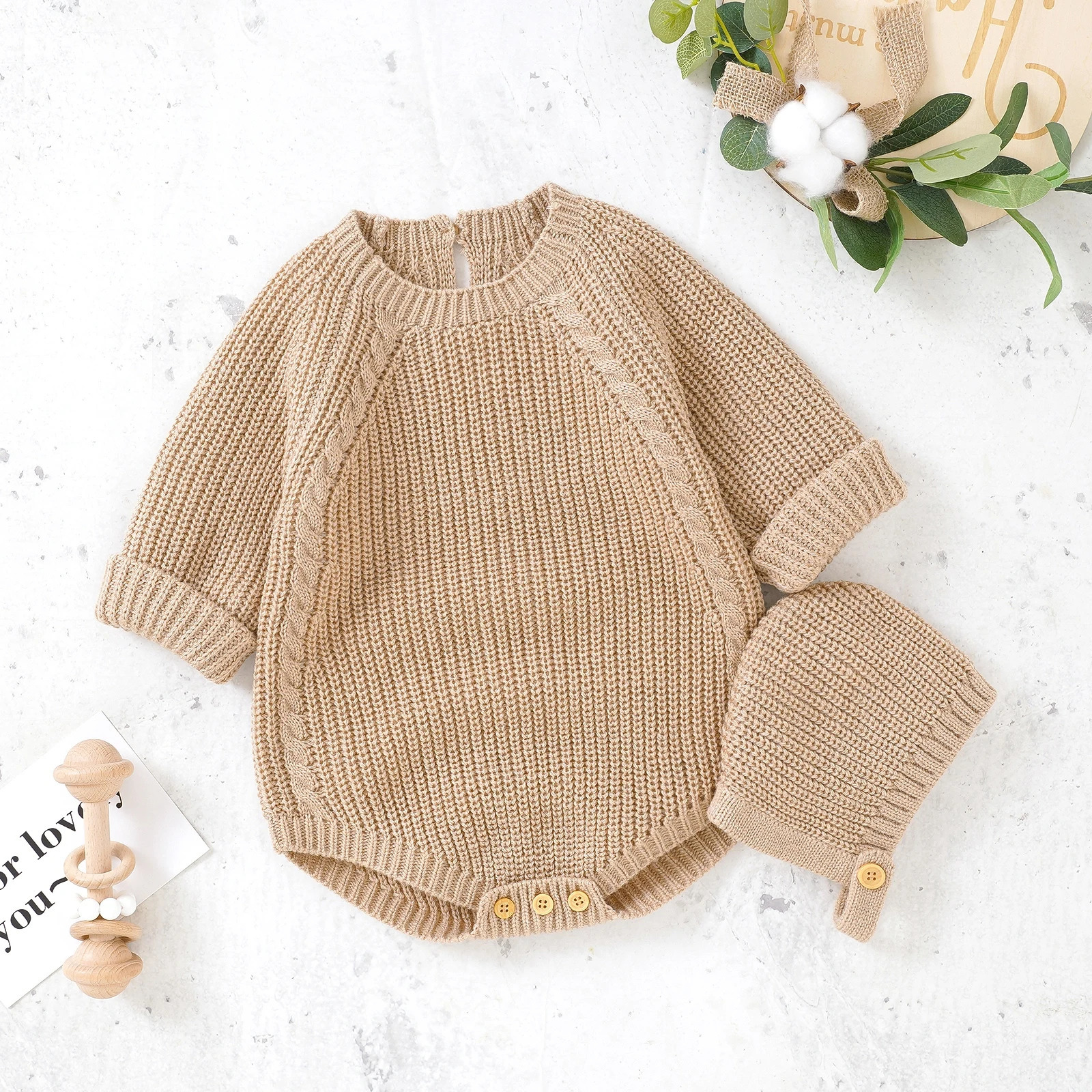 Winter Warm Baby Girls Boys Clothes Knit Romper Sweater Toddler Long Sleeve Solid Knitwear Jumpsuit with Hat for Kid Fall Outfit 250220