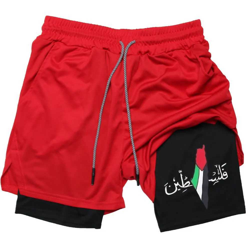 Palestine Performance Short Gym Sports 2 In 1 Shorts Quick Dry Workout Training Fitness Jogging Short Pants Summer Men Shorts X250220