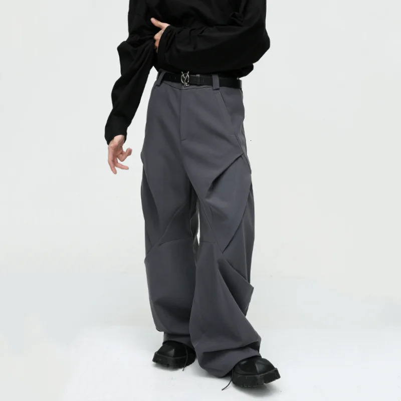 Pleated Patchwork Diamond Casual Pants Y2K Men Clothing High Street Niche Sense Fashion Trousers Pants Pantalones 250218