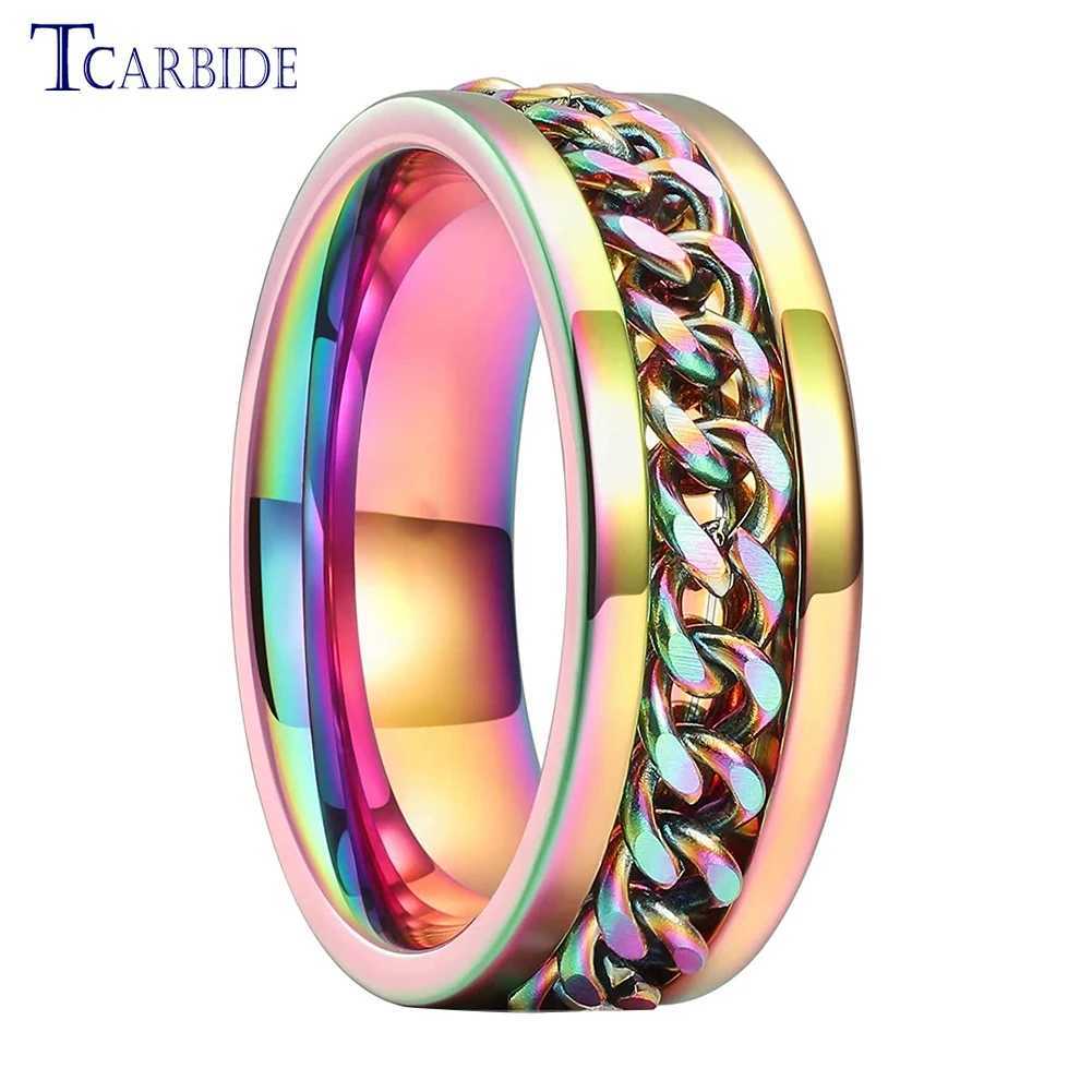 Dropsing 8mm Fantasy Color Stainless Steel Rotating Ring Wens Mens Fashion Jewelry With Chain Inlay Cfort Fit X250220