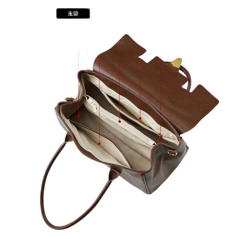 Hot Sale Vintage Vegetable Tanned Cowhide Leather Handbag Business Travel Cover Tote Women Briefcase Large Shoulder Bag