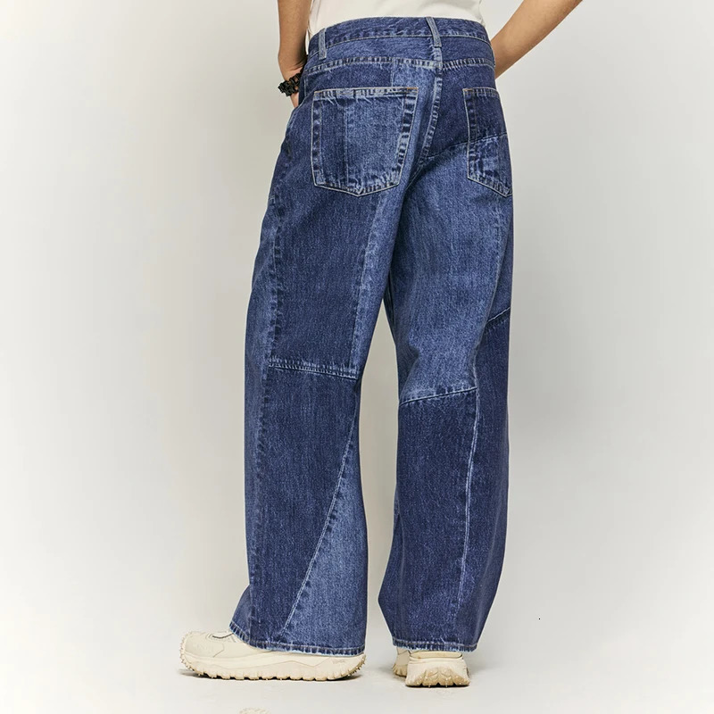 Japanese-Style Y2K Retro Washed High Street Jeans Men and Women Fashionable Patchwork Cut Loose Straight Mopping Pants 250220
