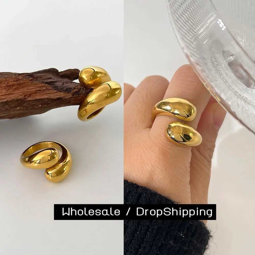CARLIDANA New Hot Selling Simple Water Drop Gold Color Stainless Steel Ring Personalized Fashion Personalized Wens Jewelry X250220