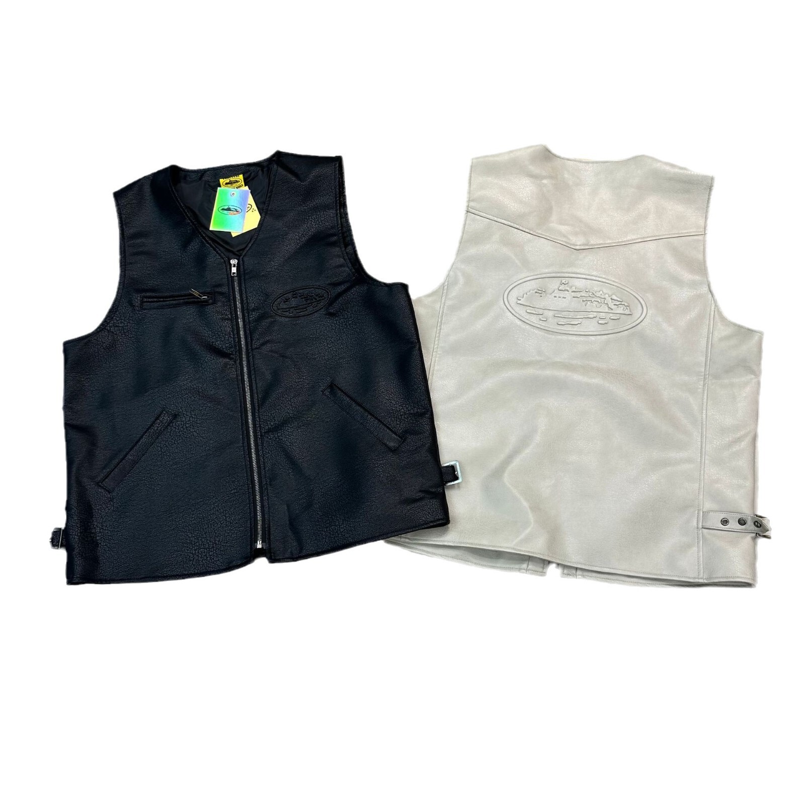 24 Trendy Devil's Island Relief Craftsmanship PU Leather Casual Vest For Men And Women High Street Sleeveless Motorcycle Jacket