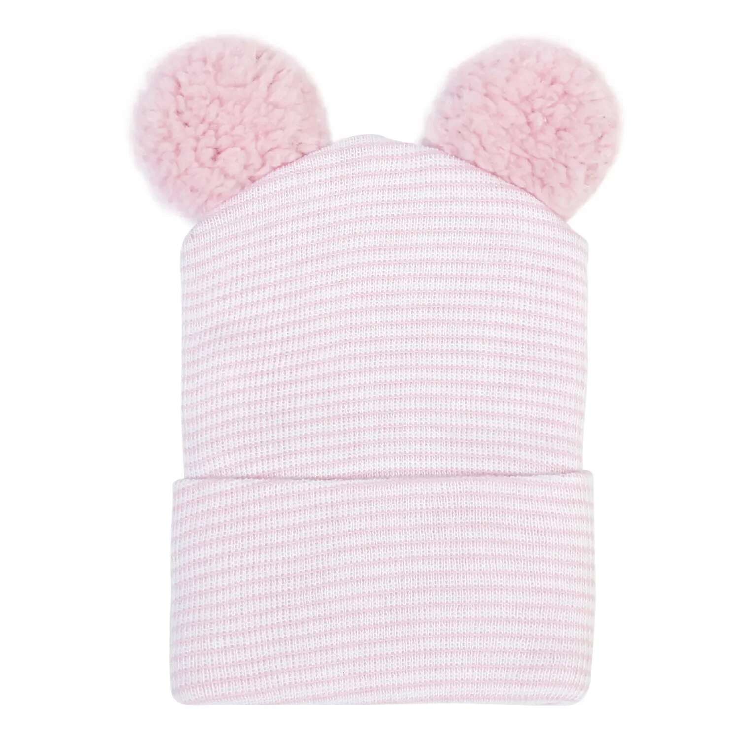 Ddmyshoesvip Newborn Cotton Striped Hat New Born Hospital Turban Beanie Baby Girls Cartoon Bear Toddler Soft Bonnet Bebes Warm Headwrap M