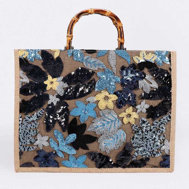 Large capacity floral sequin embroidered handbag for women Hsinchu handheld womens casual beach bag Z250219