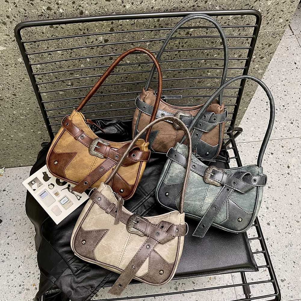Women Vintage Underarm Bag Zipper Closure Belt Patchwork Armpit Bag Large Capacity Fashion Shoulder Bag for Outdoor Travel Y250218