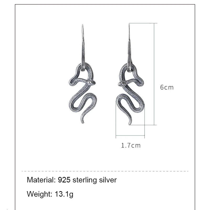 Snake pendant earrings 925 sterling silver Gothic matte pendant earrings for womens fashion punk jewelry Valentines Day gift Thai silver 250220