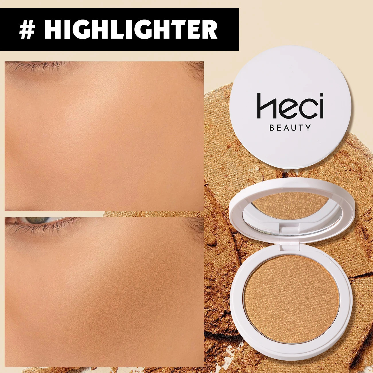 Glitter Gold Highlighter Palette Long-Wearing High-Shimmer Radiant Pearl Highlighters Sun-Kissed Shimmer Bronzer Pressed Powder 250214