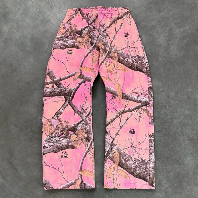 Y2K Mens Pants Retro Pink Camo Printed Pattern 2000s streetwear Sweatpants Men women Gothic Hip Hop Loose Straight Leg Pants 250220