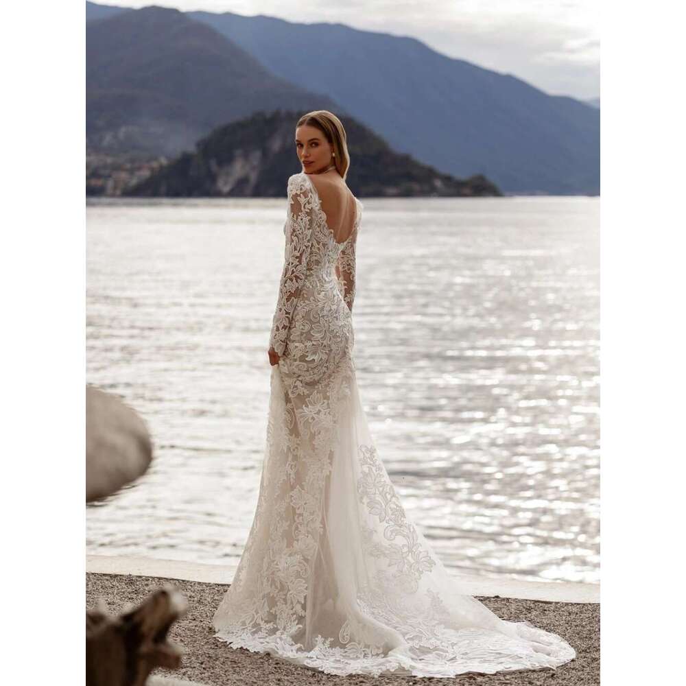 Classic square neck romantic dresses mermaid for bride fashion backless custom wedding dress novia