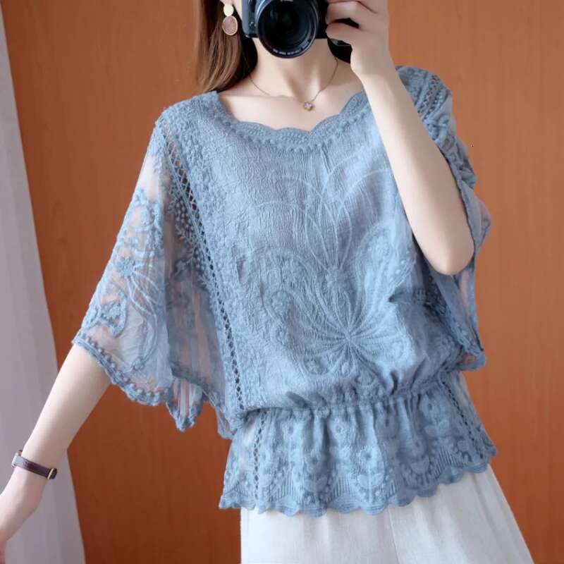Fashion Autumn Chiffon Blouse Cotton Edge Lace Blouses Butterfly Wer Shirt Women Tops Blusas New 4073