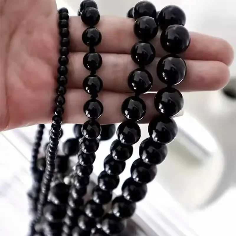 2024 New Punk Smooth Black Round Beads String Necklace for Women Men Unisex Acrylic Beads Choker Jewelry on The Neck Collar GiftXJ250219