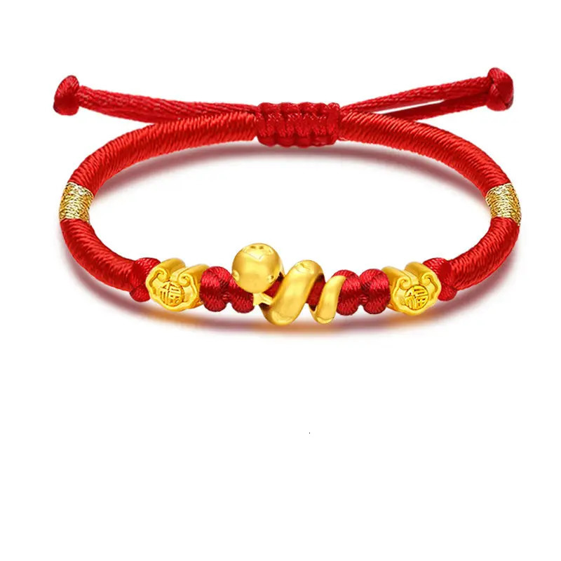Year of the Snake Christmas Year Roll Snake Yellow Gold Transfer Bead Bracelet Zodiac Red Rope Adjustable Jewelry Womens 250220