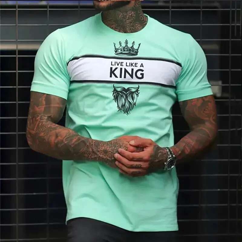 3D Printed T-shirt Letter King for Men, Harajuku Street Top, Sports Fitness, Breathable, Breathable, Men's Clothing