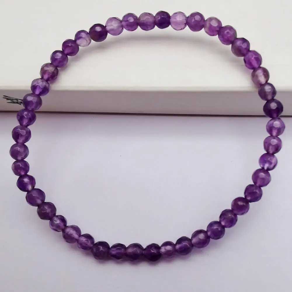 4MM Stone Faceted Loose Beads GEM Bracelet Bangle Stretch 7 Inch Jewelry FashionXJ250219