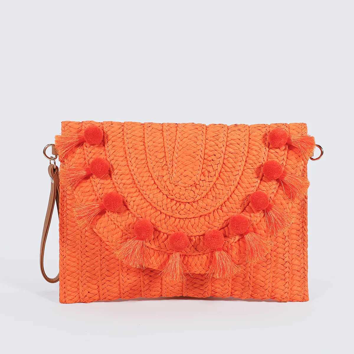 Summer Tassel Straw Shoulder Bag for Women Tassels Wrist Pack Handbags 2023 Women Woven Envelope Bag Beach Clutch Bag Z250219