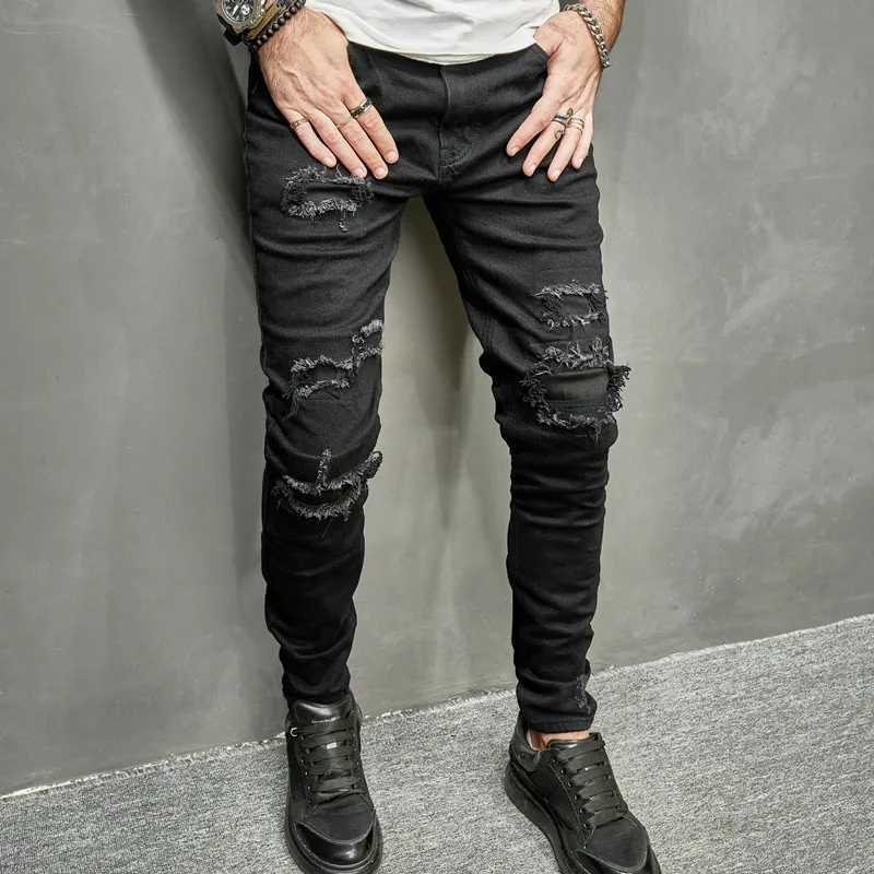 Mens Long Pants Denim Pants Jeans Straight Trousers Sheath Slim Fit Pockets Casual Regular High Waist Splice Autumn Winter X250220