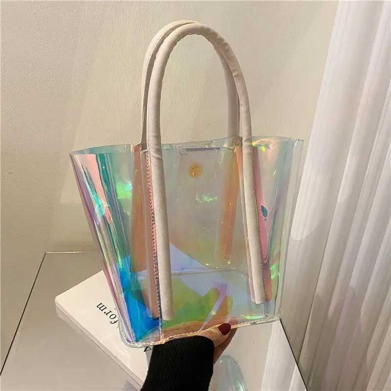 2023 New Fashion Bag Fashion Laser Jelly Bag Shoulder Bag Casual Street Large Capacity Transparent Love Handbag for Women Design Z250219