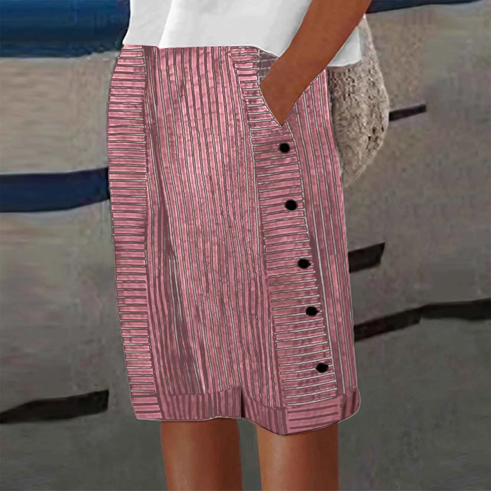 Striped Printed Versatile Shorts Button Thin Streetwear Summer Casual Trousers For Fine Woman Beach Comfy Shorts Ropa Para Mujer 250217